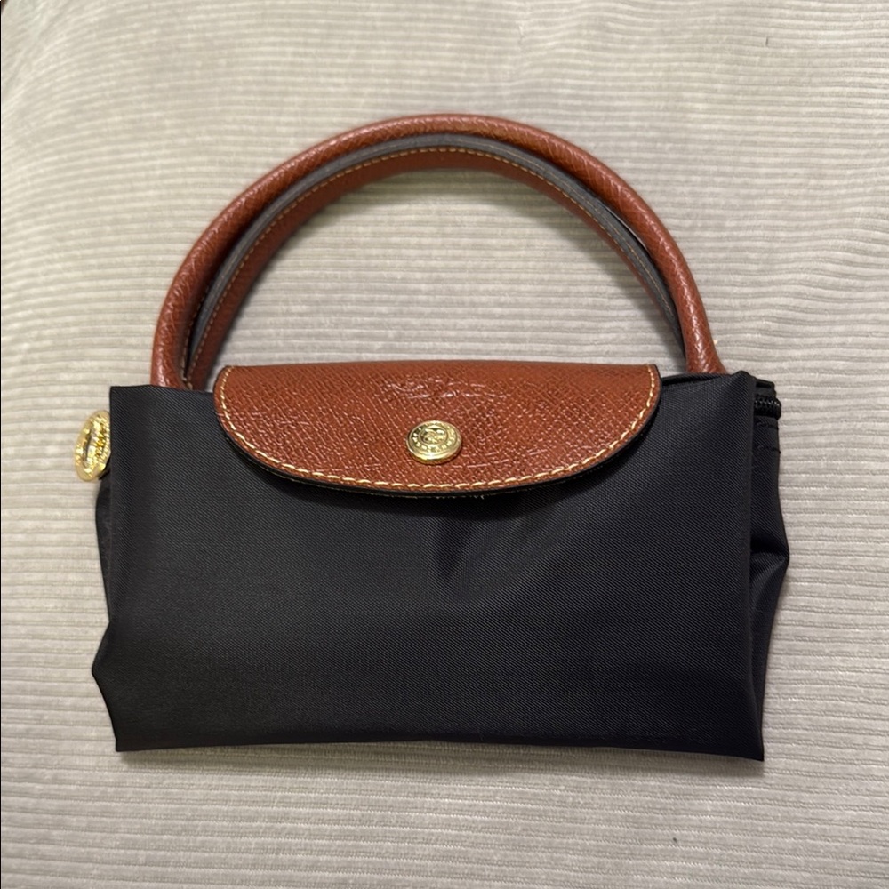 Longchamp Mini Top-Handle Bag in Black and Brown Leather